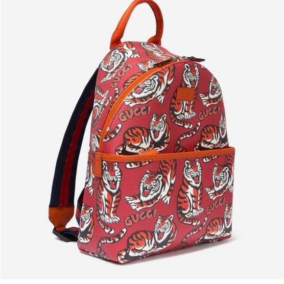 Gucci Red and Orange Tiger  Print Backpack - Picture 1 of 8
